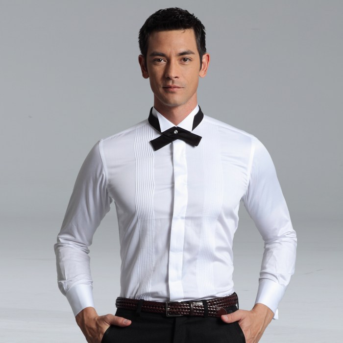 Men shirt tuxedo slim sleeve solid spring dress quality fit long wedding top